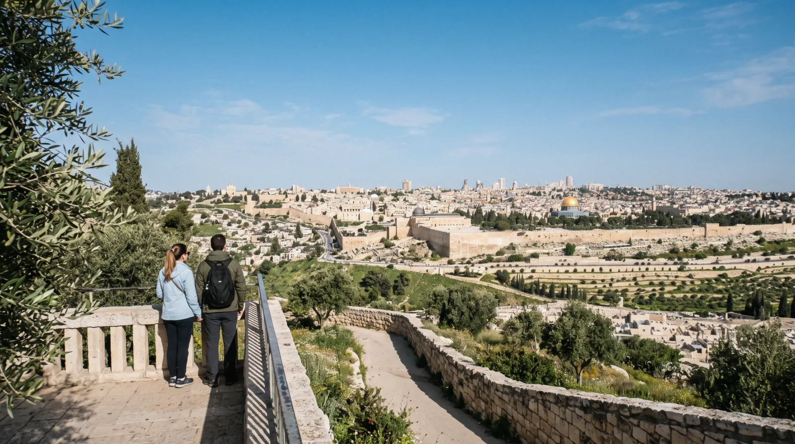 The Old City of Jerusalem from the Haas Promenade (Armon Hanatziv) at 08:30 on a clear spring morning, things to do in jerusalem